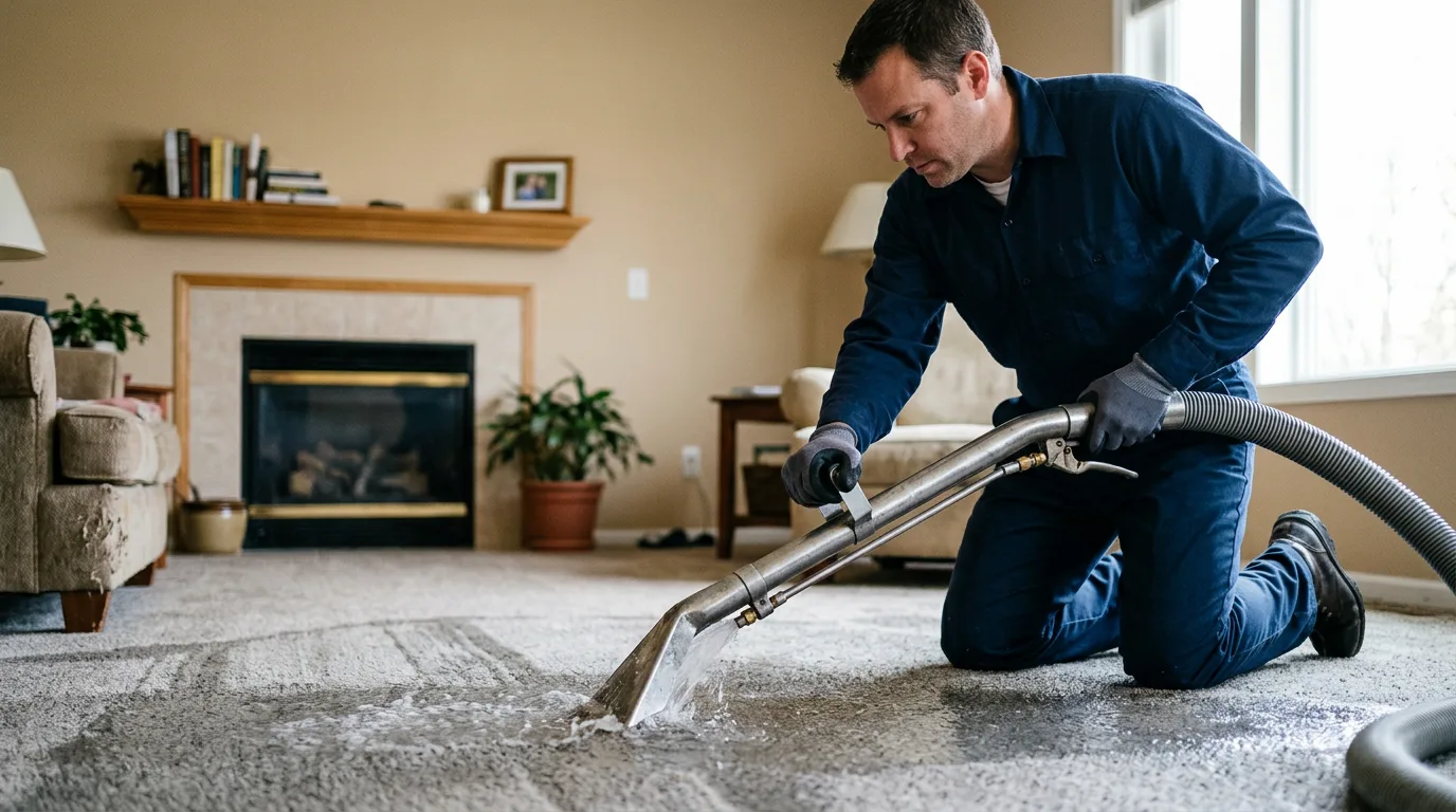 Water damage restoration technician working near Kempton, IN
